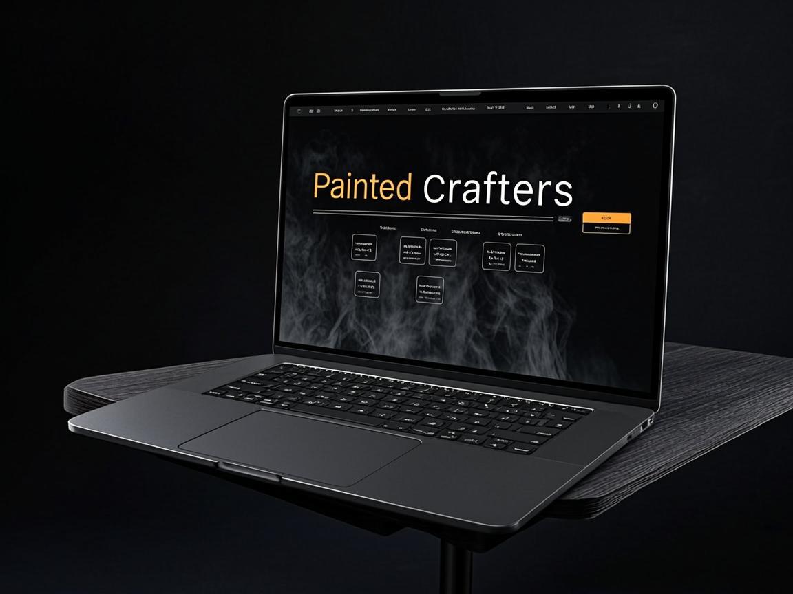 Konzept: Laptop mit dunkler Premium-Website für einen Malerbetrieb, Akzent in Orange
